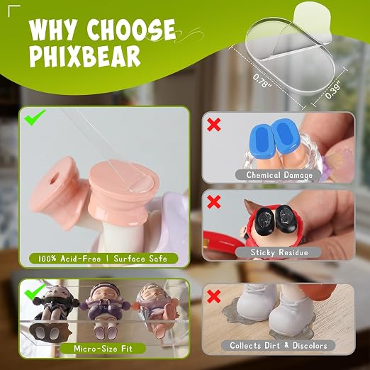 PHIXBEAR Removable Museum Mounting Gel Putty with Pull Tab, 252 Pcs | Clear Double Sided Adhesive Dots, No Trace Sticky Tack for Action Figures Car Crafts Pictures Balloon (0.39" x 0.78")