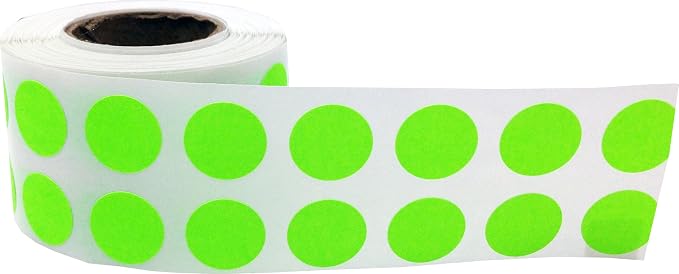 Fluorescent Green Color Coding Labels for Organizing Inventory 0.50 Inch Round Circle Dots 1,000 Total Adhesive Stickers On A Roll