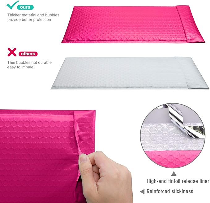 GSSUSA Pink Poly Bubble Mailers 8.5x12 Self-Seal Packaging Bags, Small Business Supplies, Padded Envelopes, Shipping mailer, Mailing Bags, Packaging for Small Business, Pink Bubble Mailer, 25 Pack
