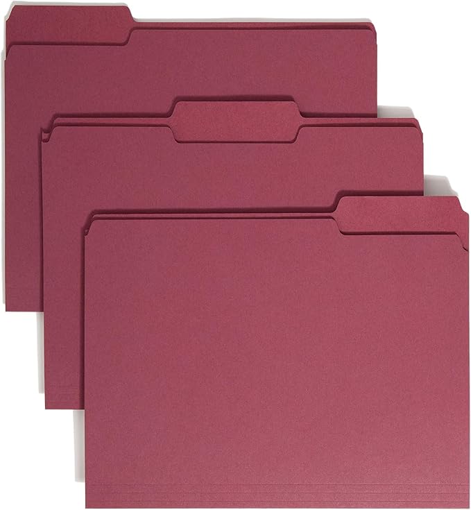 Smead Colored File Folder, 1/3-Cut Tab, Letter Size, Maroon, 100 per Box (13093) (Pack of 5)