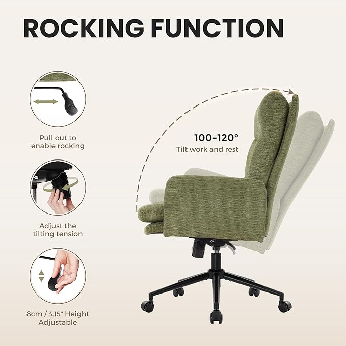 IWMH High Back Home Office Chair,Upholstered Desk Chair with Armrests | Ergonomic Comfy Office Desk Chair,Height Adjustable Armchair with Wheels, 360° Swivel Computer Task Chair (Green)