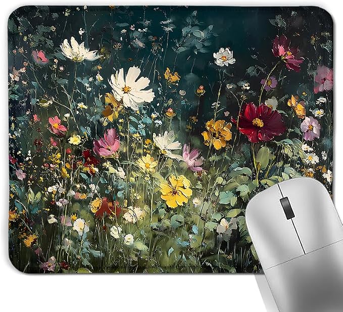 Vintage Spring Floral Square Mouse Pad, Cottagecore Nature Wildflower Botanical Mousepad Mat for Home Office Computer Gaming Desk Accessories 9.5x7.9 in