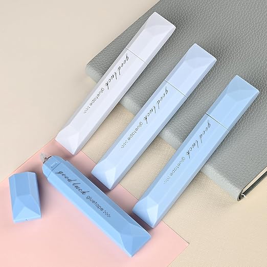 Temiary 4-Pack Double Sided Tape Roller, 6 mm x 196 Inch Adhesive Tape Glue Scrapbook Dispenser Runner for Scrapbooking Craft Supplies Office School (Blue)