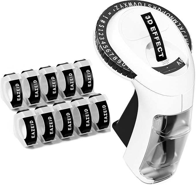 Embossing Label Maker Machine with 10 Tapes Black, Vintage Manual Labeler, 3D Embossed Label Maker 3/8inch Labels-Waterproof for Scrapbooking Supplies, Home Office & Kids School Items
