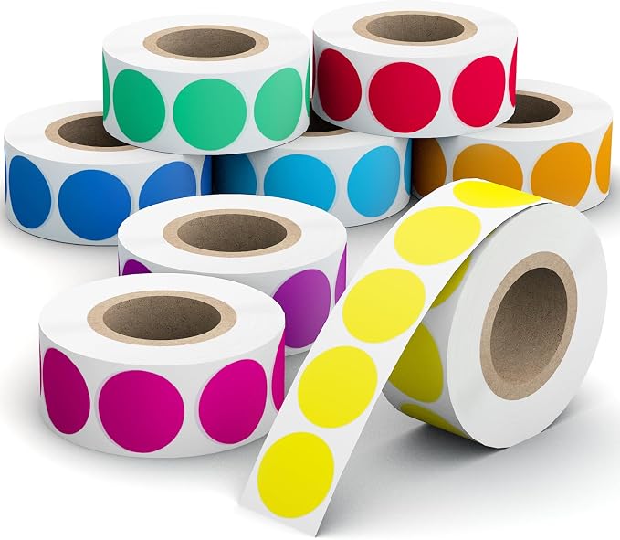 3/4" Round Color Coding Circle Dot Sticker Labels, 8 Colors | 8 Rolls (500/Roll)-4000 PCS, Self Adhesive Dots Stickers, For Toddler/Office/Family/Student Classroom, BPA free & Easy Peel