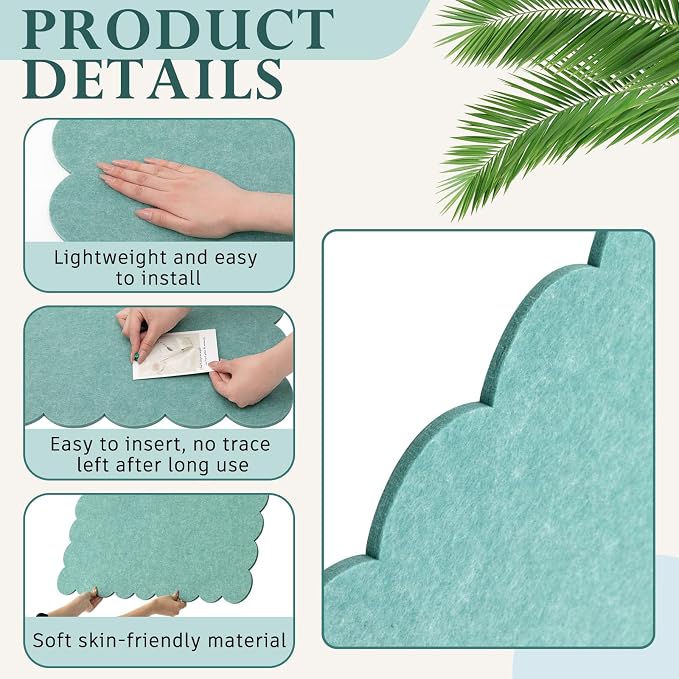 Mooliwe Scalloped Felt Bulletin Cork Board Foldable Forest Green 24*18 Inch | 2' x 1.5' Trifold, Self Adhesive, Picture Vision Board, Cork Alternative for Wall, Pin Bulletin Decorative for Office Bedroom
