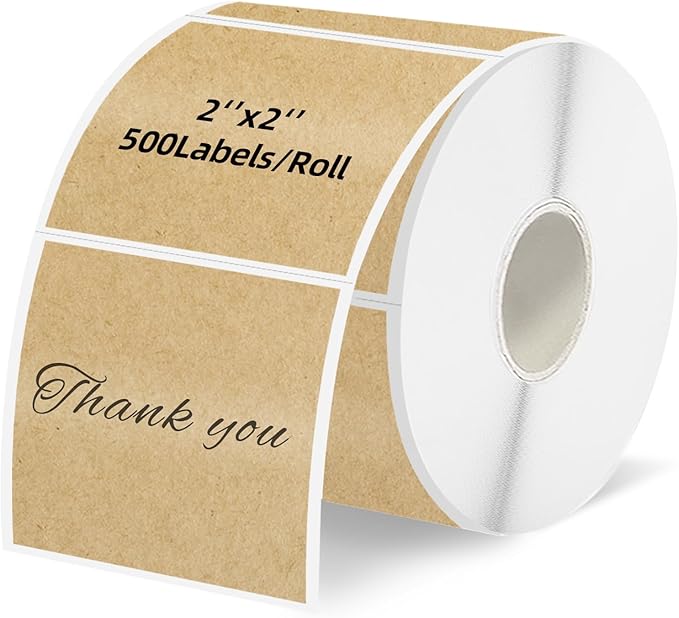 Starboling 2"x2"Square Thermal Labels,Self-Adhesive Thermal Sticker Printer Labels for Small Business,Address,Color Coding（Kraft）
