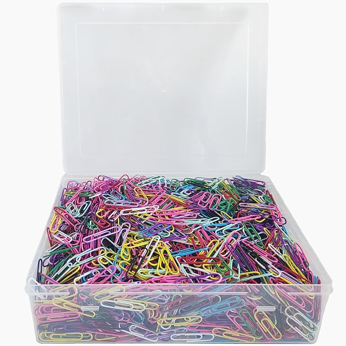 2000 Pcs Medium Size Colored Paper Clips 33 mm/1.3Inch | Assorted Colors, Includes Storage Box, Medium Size, Office & School Use