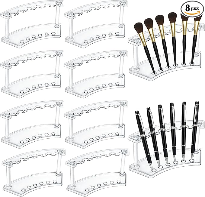 SOUJOY 8 Pack Acrylic Pen Display Stand, 6-Slot Pen Holder Rack, Eyebrow Pen Stand, Makeup Brush Rack Organizer for School Office Home Store