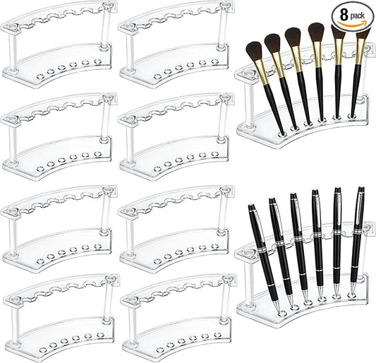 SOUJOY 8 Pack Acrylic Pen Display Stand, 6-Slot Pen Holder Rack, Eyebrow Pen Stand, Makeup Brush Rack Organizer for School Office Home Store