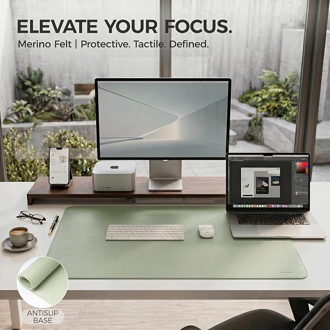 Large Desk Pad Non-Slip Desk Mat Protector for Keyboard Mouse Waterproof Vegan Leather Surface Faux Leather Laptop Mat Smooth Mouse Pad Premium Gift Tube Matcha Green 39" x 17"