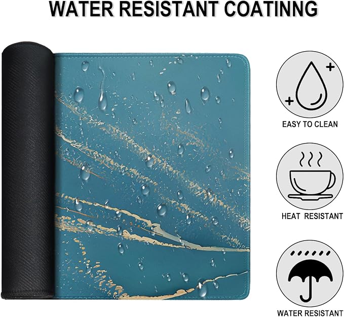 Large Gaming Mouse Pad, 31.5" x15.7" Large Mat with Superior Micro-Weave Cloth, Water Resist Keyboard Mousepad with Non-Slip Base, Laptop Pad for Office Home Gaming, Marble Blue