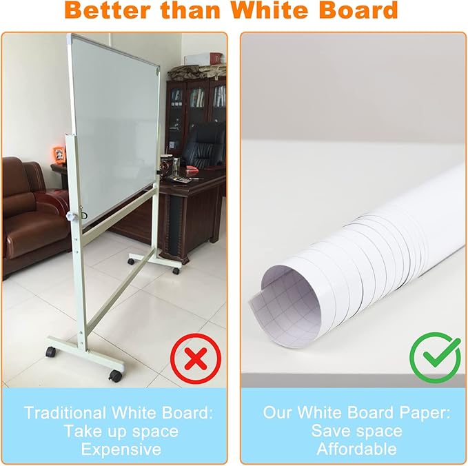 Nortix White Board Paper for Wall, Whiteboard Contact Paper, Dry Erase Peel and Stick Wallpaper Stain-Proof Dry Erase Wall Decal, 1 Piece (4x6ft)