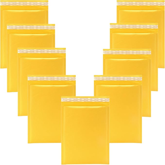 Kraft Bubble Mailers 5x8 Inch 12 Pack (Yellow) | Small Bubble Envelopes, Self Seal Padded Envelopes,Bulk Mail Shipping Bags, For Jewelry, For Makeup Supplies