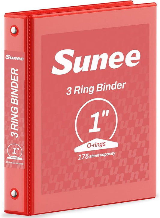 SUNEE 3 Ring Binder 1 Inch 1 Pack, Clear View Three Ring PVC-Free (Fit 8.5x11 Inches) for School or Office Supplies, Red