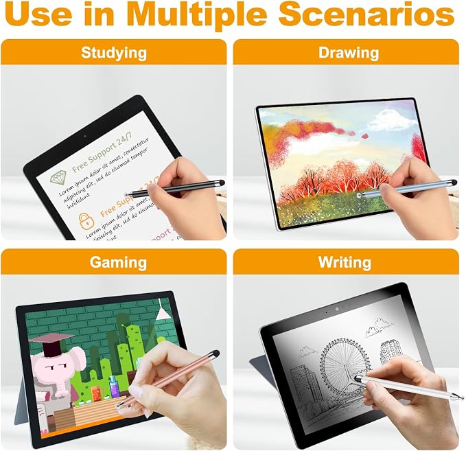 Stylus (7 Pcs), 2-in-1 Stylus Pen for Touch Screen, High Precision and Sensitivity, Suitable for iPad/iPhone/Samsung/Android Smartphone and Tablets, Compatible with All Touch Screen -White
