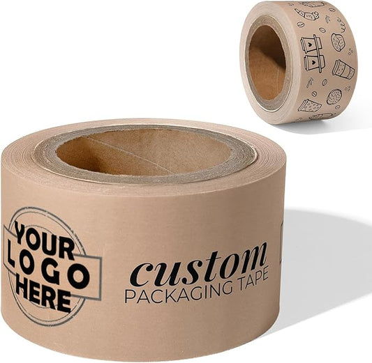 COACO Custom Packaging Tape for Business Shipping & Labeling Needs, Heavy-Duty Reinforced Gummed Custom Shipping Tape | Water Activated Strongest Seal, Kraft (200')