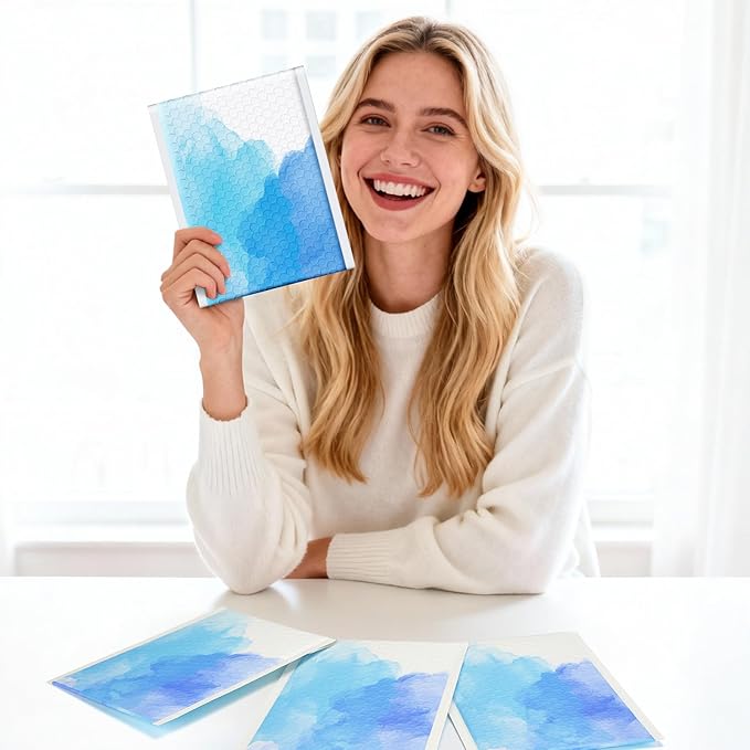 Fuxury Bubble Mailers 6x10" Blue Watercolor Small Padded Envelopes 100 Pack Usable Size 6x9" Strong Adhesion Bubble Envelopes Thick Padded Mailers Waterproof Shipping Bags for Jewelry Makeup #0