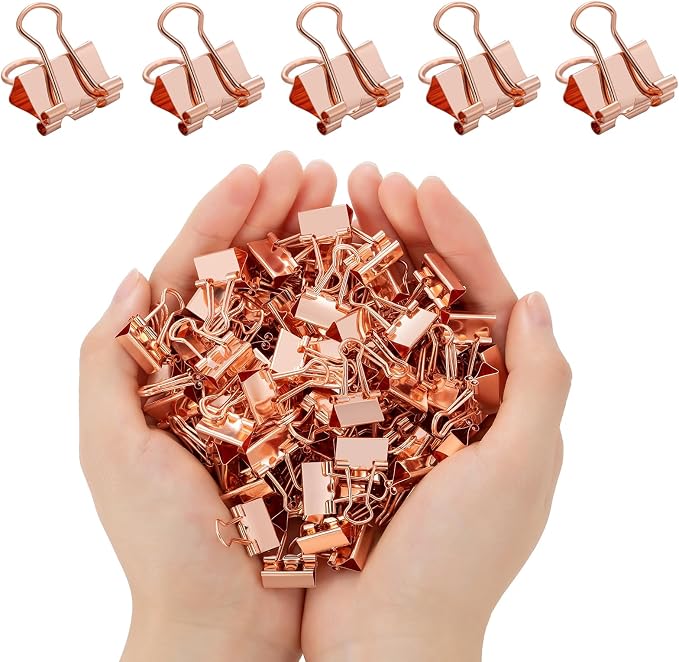 120 Pack Mini Binder Clips, Binder Clips, Small Paper Clips 15mm 5/8 Inch. Micro Size Office Clips for Home School Office and Business (Rose Gold)
