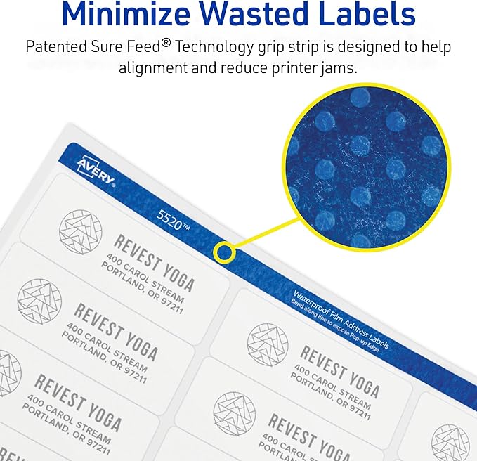 Avery Durable Waterproof Shipping Labels with Sure Feed Technology, 5.5" x 8.5", White, Laser Compatible, 100 Blank Labels Total, Great for Mailing, Branding, and More (5526)
