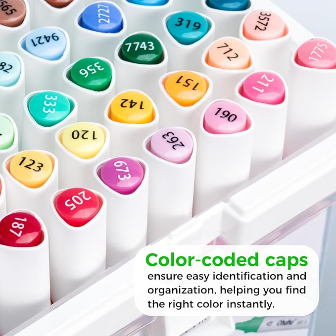Ohuhu Alcohol Markers Brush& Fine 48 Landscape Colors for Adult Coloring | Brush Art Marker Set for Beginners Drawing Sketching, Dual Tips Alcohol-based Ink& Storage Case