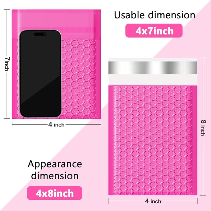 Bubble Mailers 105 Pack 4x8inch Rose Poly Mailers Self-Seal Padded Envelopes Waterproof Bubble Opaque Padded Mailers Shipping Bags for Businesses to Pack and Mail Jewelry Cosmetics