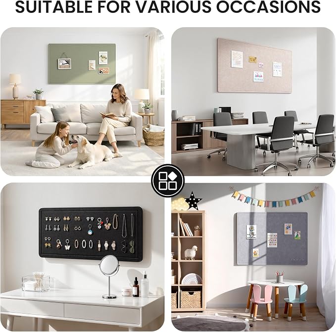 Large Bulletin Board, 24 X 17 Inches Felt Cork Board with 40 Pushpins, Foldable Felt Notice Pin Board Photo Display Board with Self-Adhesive Tape for Office Home School (Black, 24x17 inch)