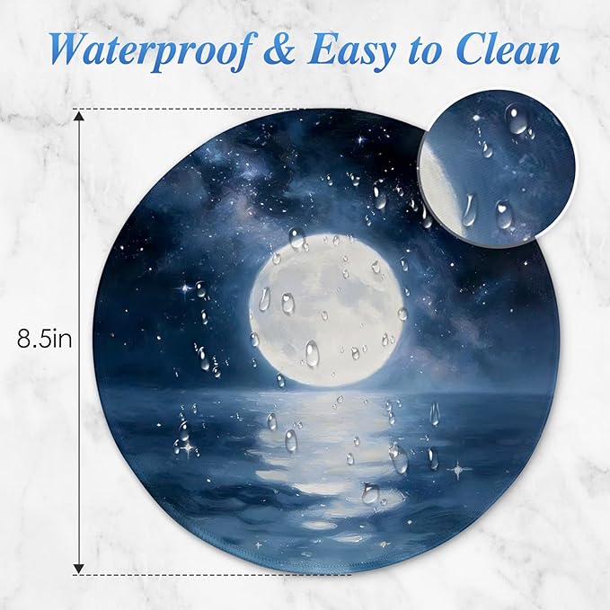 Round Mouse pad, high-end Texture, Sewn Edge Design, Anti-Slip Rubber Base. 8.6 x 8.6 inches (Moon)
