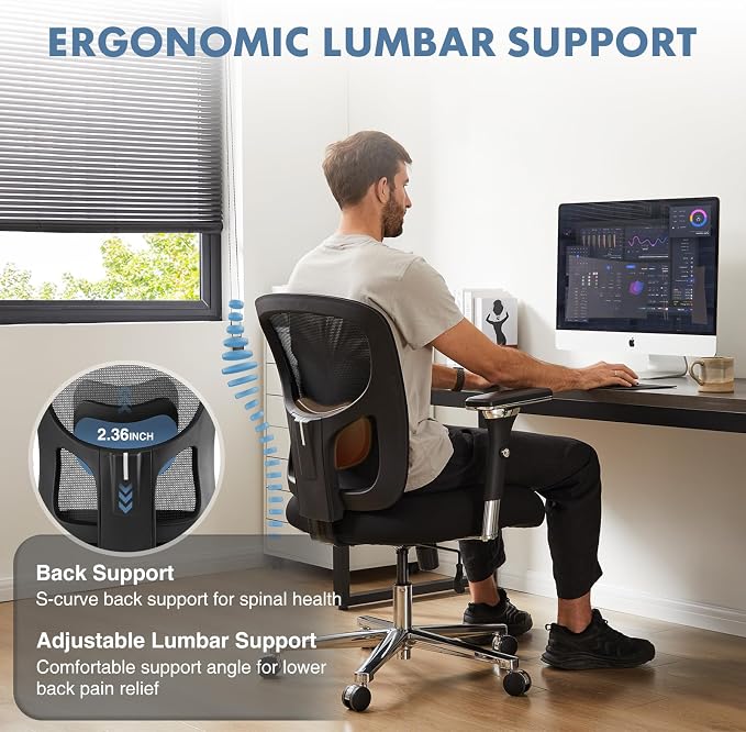 DUMOS Big and Tall Office Desk Chair, 500lbs Heavy Duty Mesh Chair | Ergonomic 4D Armrest, Comfortable Lumbar Support, Wide Seat, 360° Swivel Rolling Wheels, Adult, Black