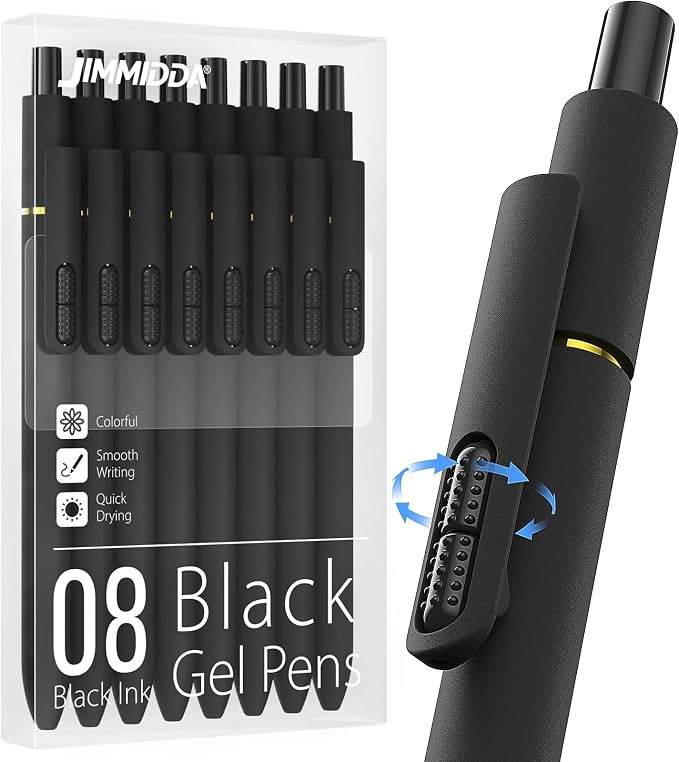 Retractable Gel Pens, 8 Pack Quick-Drying Black Ink with Fidget | 0.7mm Fine Point, Smooth Writing, Long-Lasting Ink, Stress Relief Pens for Journaling, School Office, Gift for Women Men