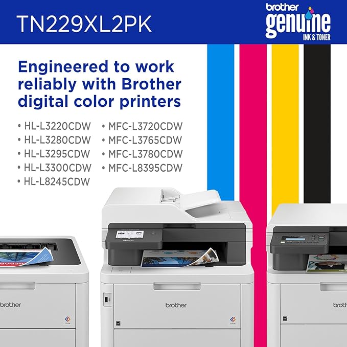 Brother Genuine TN229XL2PK Black High Yield Printer Toner Cartridge 2-Pack - Print up to 3,000 Pages Each(1)