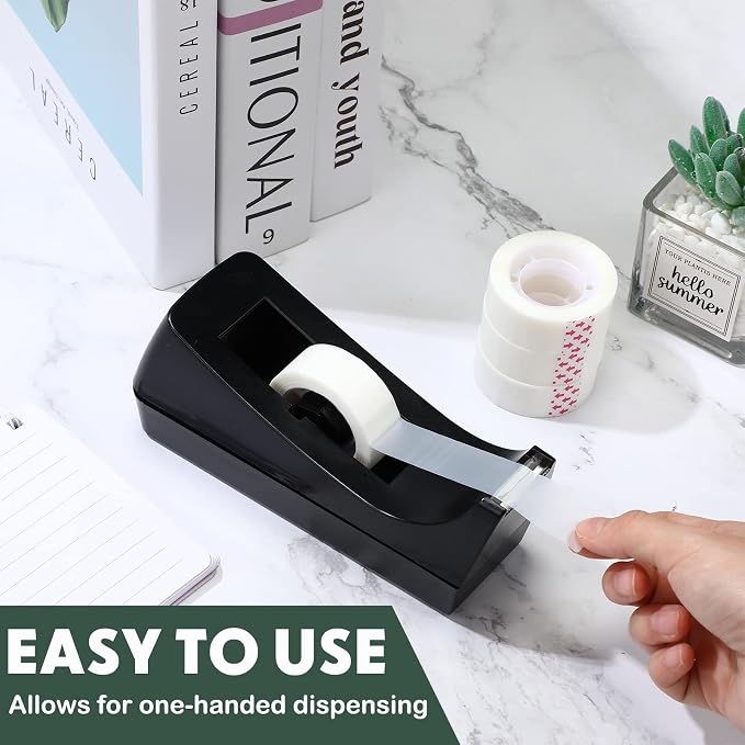 Yahenda 6 Pack Tape Dispenser, 20 Refills Weighted Non Skid,Black | 0.7x985 Inch Invisible Tape Refills Included, Weighted Non-slip Base for Office Home School Desktop, Value Set for Wrapping