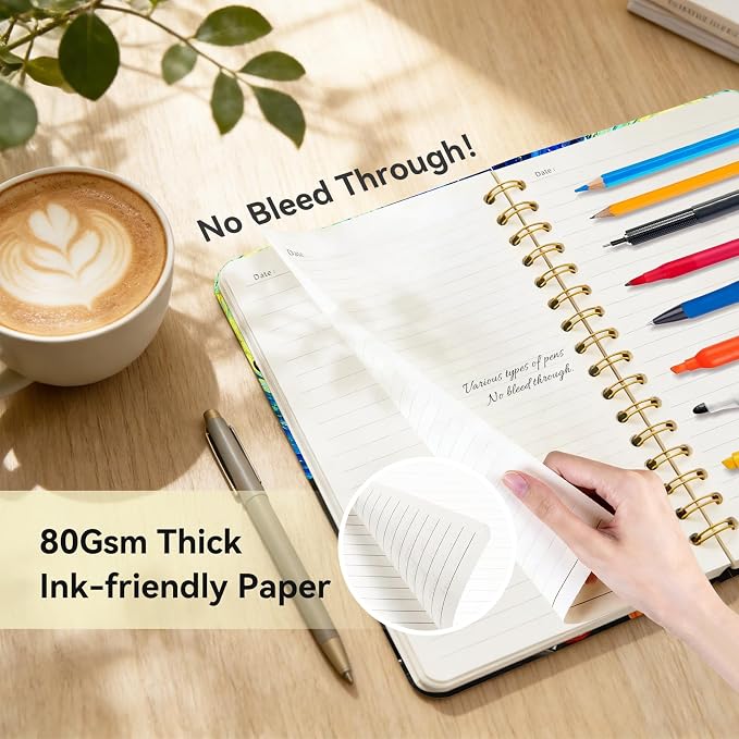 Lined Spiral Journal Notebook for Work A5, 160 Pages | College Ruled Spiral Journal for Women, Hardcover with Elegant Design for Note-Taking, 5.5 * 8.25 inch