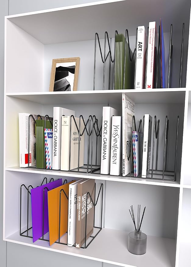 TOPCJ 2 Sets Wire File Organizer for Desk,File Folder Holder/Rack/Stand,File Sorter Organizer,Desktop Record/Clipboard Holder,8 Sections Storage,Anti-Scratch/Rusty,Steel Stable Holder,Black