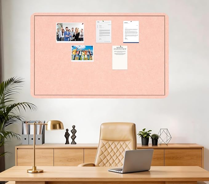 Large Bulletin Board 60" x 36" Felt Cork Board - Decor Pin Board, Pink | Cork Board Alternative for Wall, Foldable Self-Adhesive Vision Board Prayer Board with Pushpins for Home Office Classroom