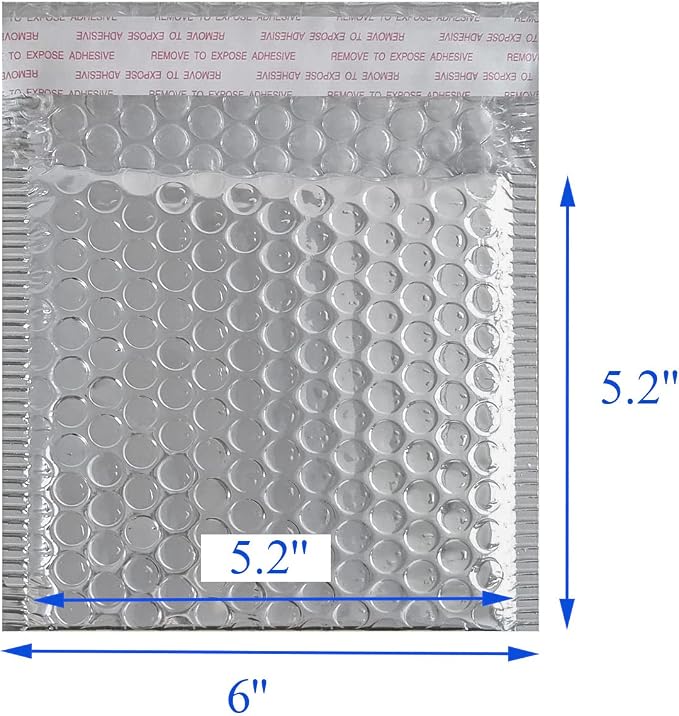 HOSL Bubble Mailer 5.2x5.2"(Inner) Shipping Envelopes 20 Pack Padded Envelopes for Mailing Shipping Packaging small Business Waterproof Package Bags Bulk (Silver)