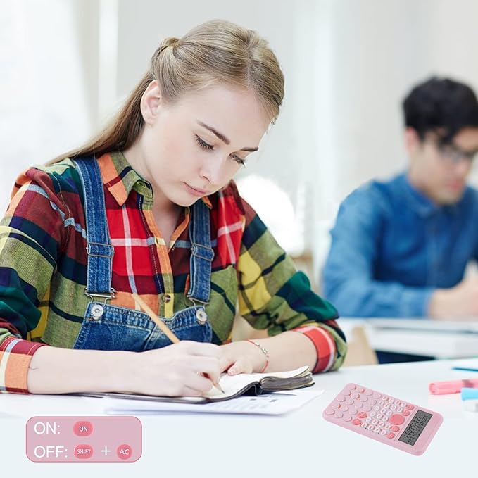 EooCoo 2-Line Standard Scientific Calculator, Portable and Cute School Supplies, Pink Office Desk Accessories, Suitable for Primary School to College Student Use