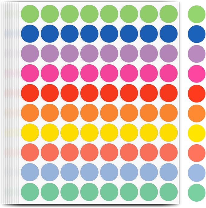 1600 PCS, 3/4" Color Round Dot Stickers, 10 Colors-20 Sheets | Circle Color Coding Blank Labels for Kids/Office/Classroom, Easy Peel, Ideal in Garage/Yard Sale Price self-adhesive Labels