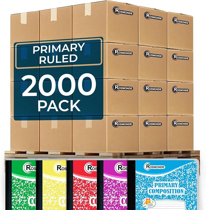 Primary Composition Notebooks Bulk, 2000 Pack, Primary Ruled, K-2 | Full Pallet of Composition Notebooks, 100 Sheets (200 Pages), 9-3/4 x 7-1/2, Bulk Notebooks for Grades K-2, 4-7 Days Transit