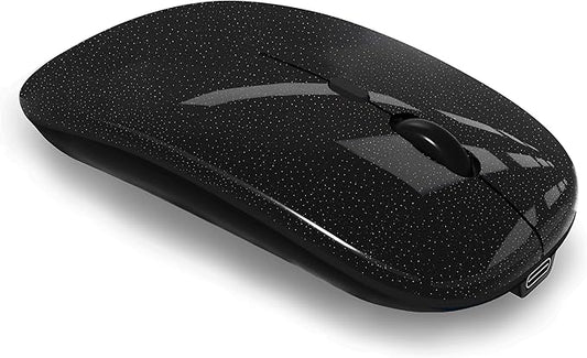 Wireless Bluetooth Mouse Rechargeable Laptop Mice Silent Slim Use(Bluetooth5.2 and Portable 2.4GHz USB Receiver)Dual Mode Computer Mouse for Laptop/iPad/Tablet/Apple/Computer/Mac(Bright Black)