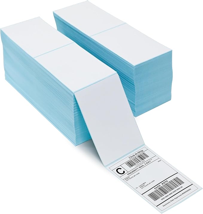 L LIKED 4000 Fanfold 4 x 6 Thermal Labels, with Perforated Line Shipping Labels, Permanent Adhesive, Compatible with Zebra & Rollo Printer, Commercial Grade