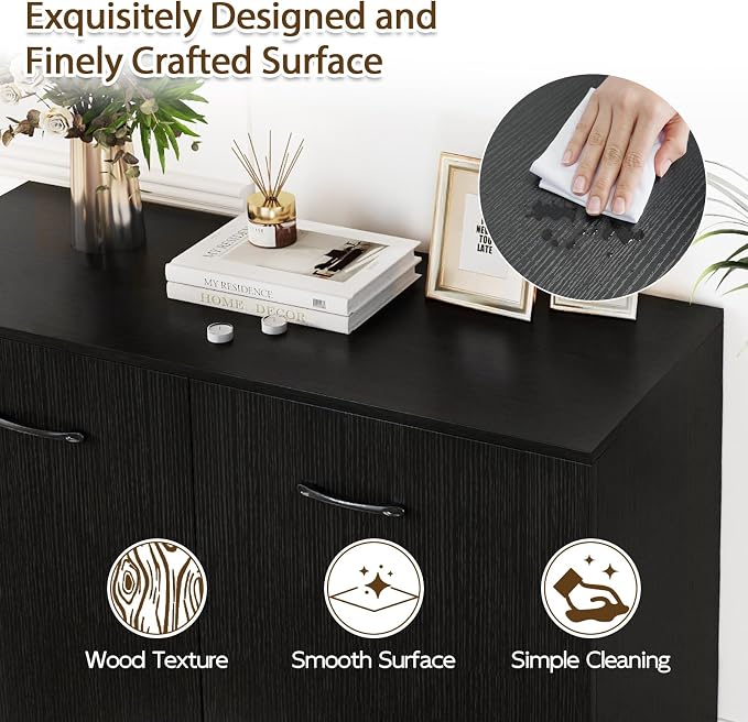 GIANTEX 38" Sideboard Cabinet with 2 Doors & 4 Shelves (Black) | Bathroom Storage Organizer with Anti-Tipping Device, Metal Hinges, Credenza for Living Room, Kitchen, Entryway