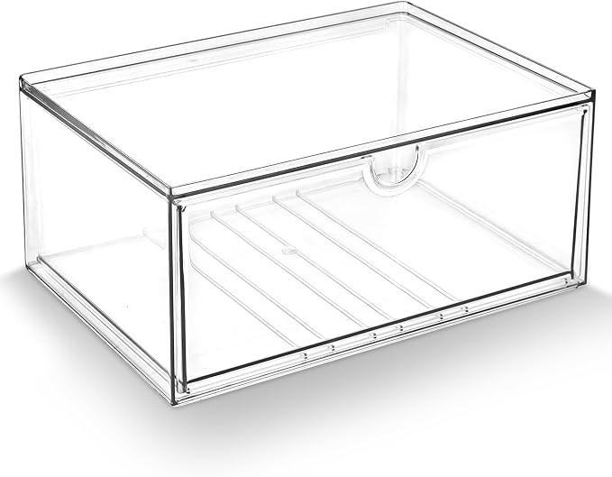 Prsildan Acrylic Makeup Organizer Stackable Clear Storage Drawers for Baby Bottles Desk Organizers for Countertop Vanity Nursery Adjustable Modular System for Cosmetics Jewelry
