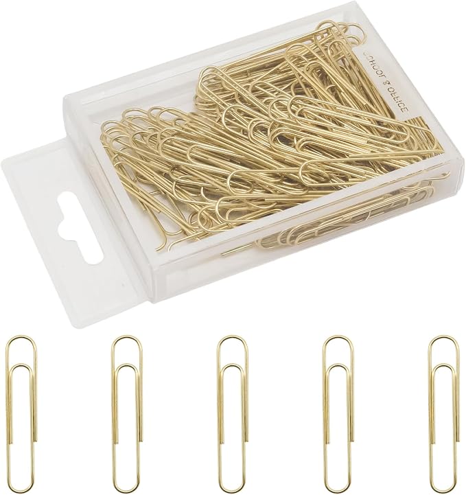 100 Pcs Gold Paper Clips, 2 Inch (50mm) Colorful Paperclips | Reusable Big Paperclips, Colored Jumbo Paper Clips, Rust Proof, for Office, School, DIY, Bookmarks and Document Organization