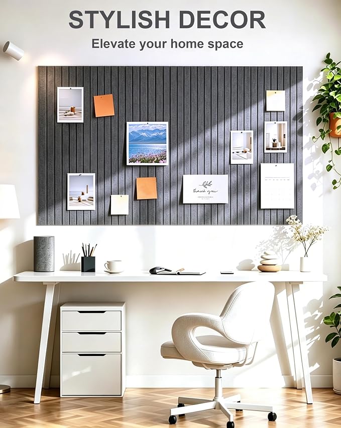 0.47" Thick Felt Pin Board 36"x24" Large Cork Board Alternative 6 Pack 11.81"x11.81"Felt Bulletin Board Wall Tiles Notice Board with 30 Pushpins for Home Office School(Fine-Charcoal Grey)