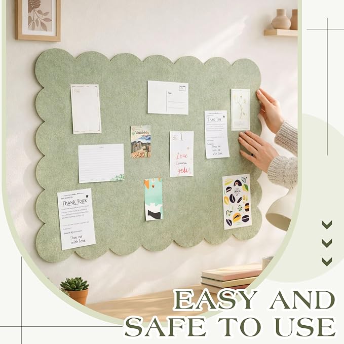 Mooliwe Scalloped Felt Bulletin Cork Board Foldable Sage Green 24 * 18 Inch | 2' x 1.5' Trifold, Self Adhesive, Picture Vision Board, Cork Alternative for Wall, Pin Bulletin Decorative for Office Bedroom