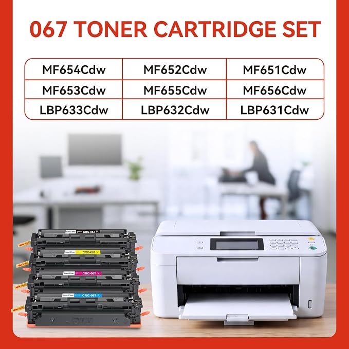 067 Toner Cartridge Set Compatible with Canon 067 067H for MF654Cdw 4 Pack | CRG067 Replacement for Canon MF654Cdw | MF652Cdw | MF653Cdw | MF656Cdw | LBP633Cdw | LBP632Cdw | MF651c LBP630c | Smart Chip