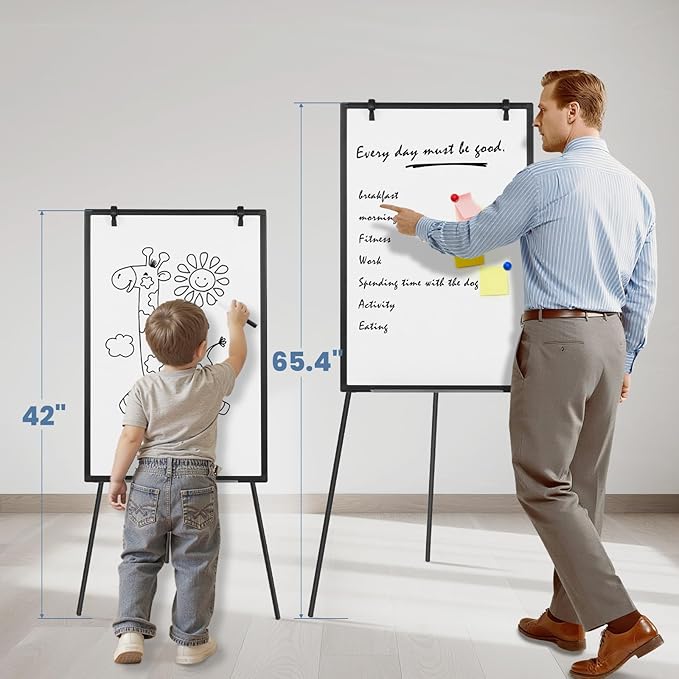 DUMOS Whiteboard Easel 40 x 28 Inches, Magnetic White Board Dry Erase, Porbable Boards Height Adjustable, Dry Erase Board with Stand for School, Office and Home, Silver Aluminium Frame, Black