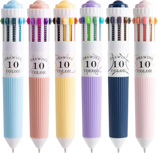 6 Pack Multicolor Pens, 10-in-1 Colored Ballpoint Pen, 57 Colors | 0.8mm Fine Point Smooth Writing, Retractable Ballpoint Pens for Office School Students Teens