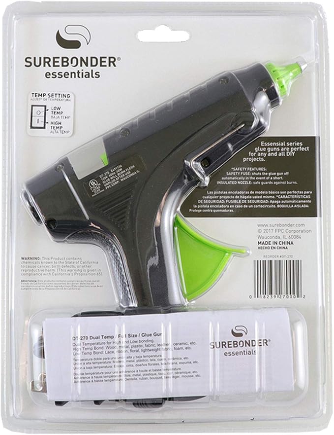 Surebonder Hot Glue Gun Full Size, Dual Temperature 40W Glue Gun for DIY, Craft, & Home Repair, Uses 7/16" Glue Sticks, Black